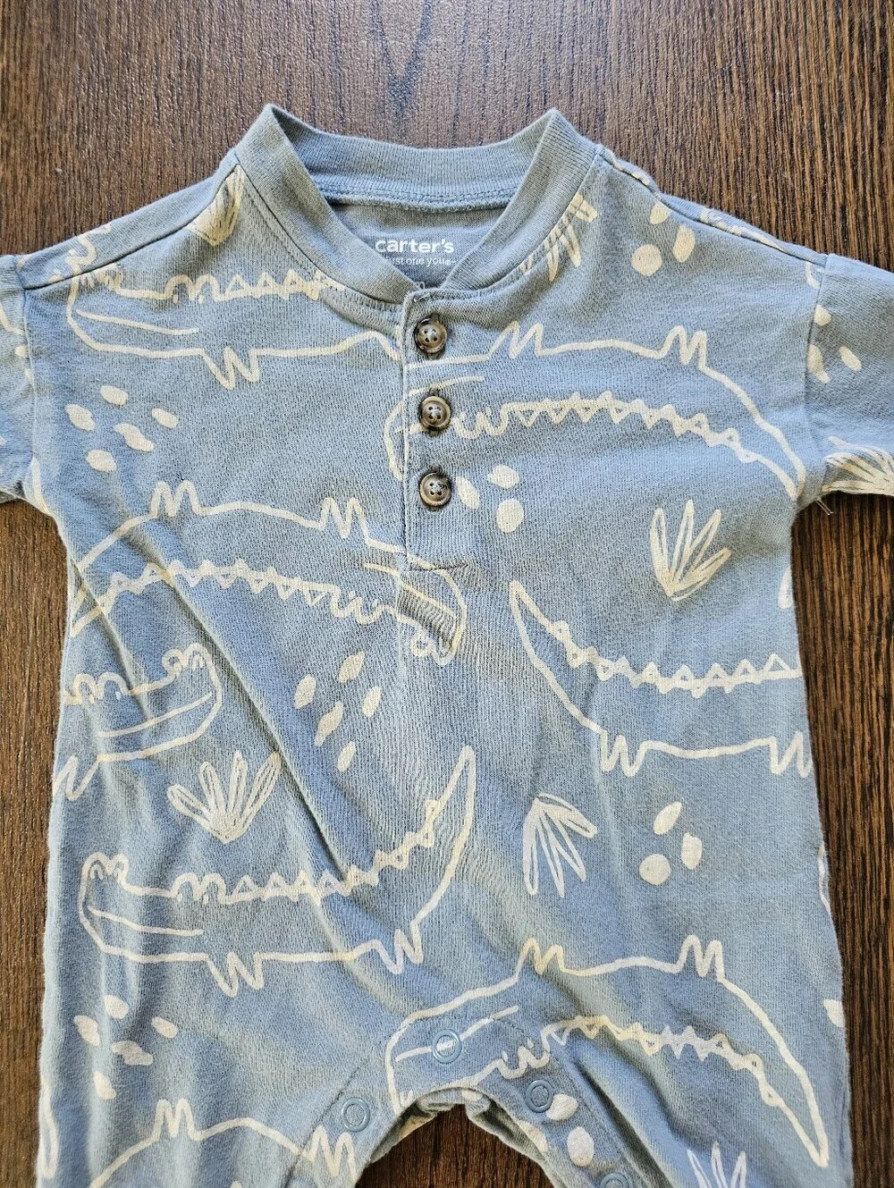 Carter's Soft Blue Gator Printed One-Piece Romper Size 3 Months